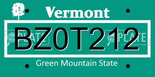 BZ0T212 Vermont License Plate