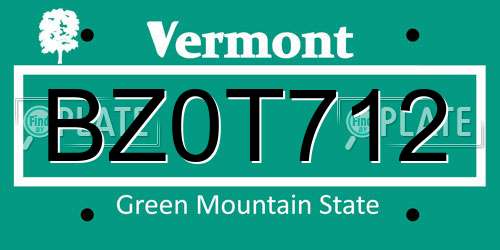 BZ0T712 Vermont License Plate