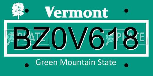 BZ0V618 Vermont License Plate