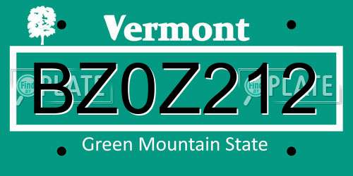 BZ0Z212 Vermont License Plate