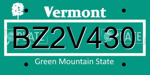 BZ2V430 Vermont License Plate