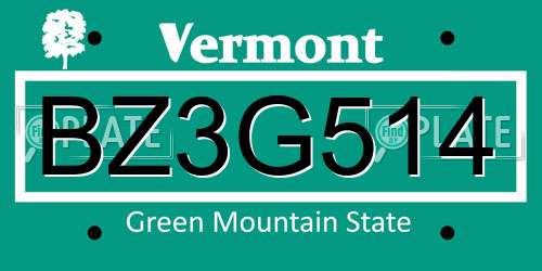 BZ3G514 Vermont License Plate