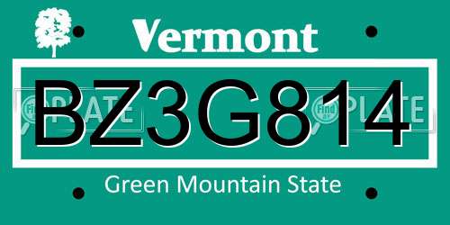 BZ3G814 Vermont License Plate