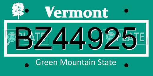 BZ44925 Vermont License Plate