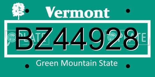 BZ44928 Vermont License Plate