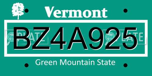 BZ4A925 Vermont License Plate
