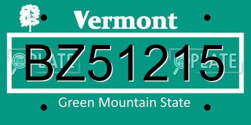 BZ51215 Vermont License Plate