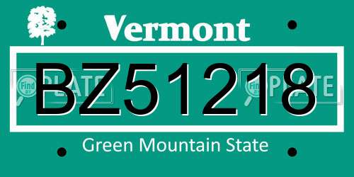 BZ51218 Vermont License Plate
