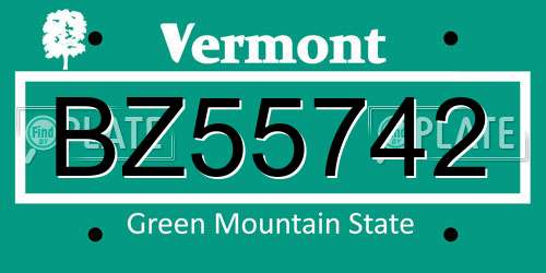 BZ55742 Vermont License Plate