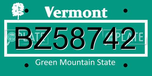 BZ58742 Vermont License Plate