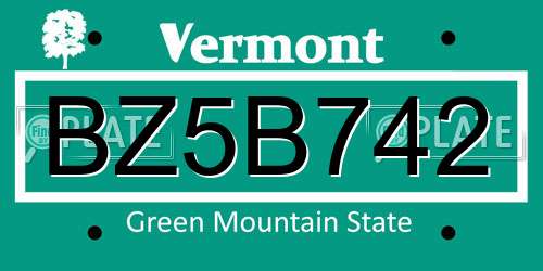 BZ5B742 Vermont License Plate