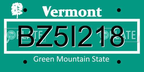 BZ5I218 Vermont License Plate