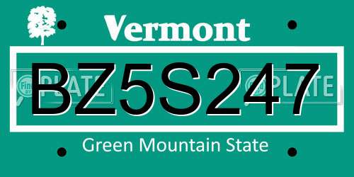 BZ5S247 Vermont License Plate