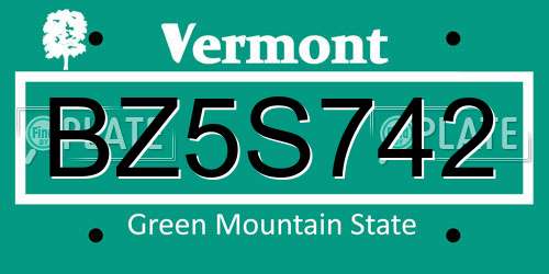 BZ5S742 Vermont License Plate