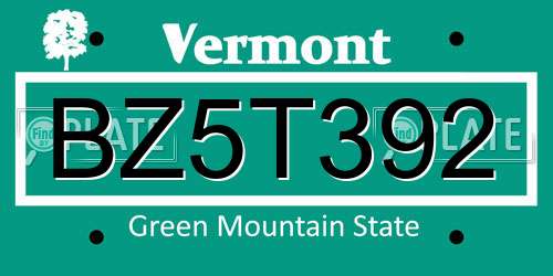 BZ5T392 Vermont License Plate