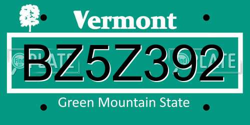 BZ5Z392 Vermont License Plate