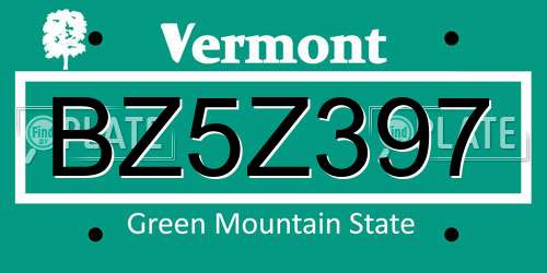 BZ5Z397 Vermont License Plate