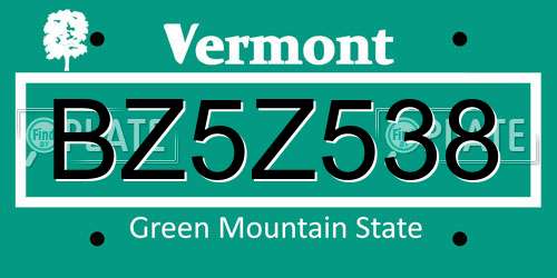 BZ5Z538 Vermont License Plate