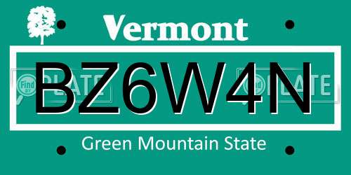 BZ6W4N Vermont License Plate