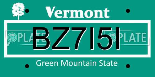BZ7I5I Vermont License Plate