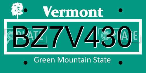 BZ7V430 Vermont License Plate