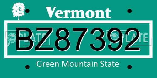 BZ87392 Vermont License Plate