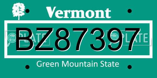 BZ87397 Vermont License Plate