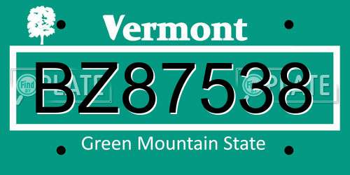 BZ87538 Vermont License Plate