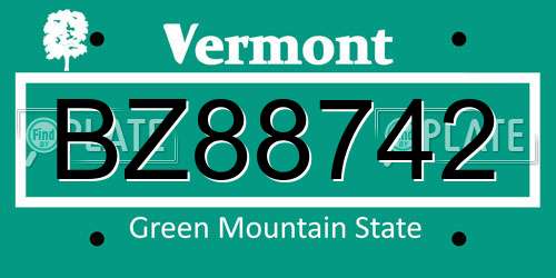 BZ88742 Vermont License Plate