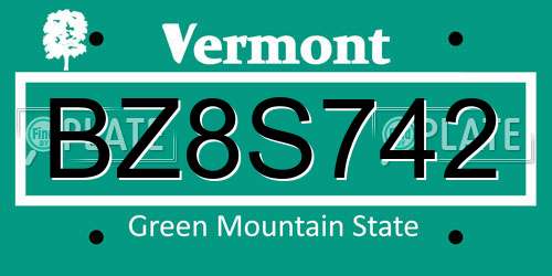 BZ8S742 Vermont License Plate
