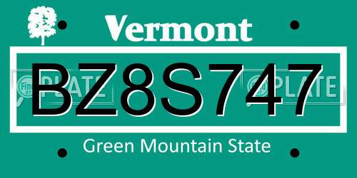 BZ8S747 Vermont License Plate