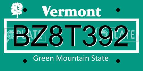 BZ8T392 Vermont License Plate