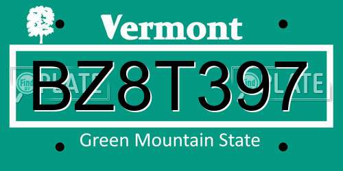 BZ8T397 Vermont License Plate