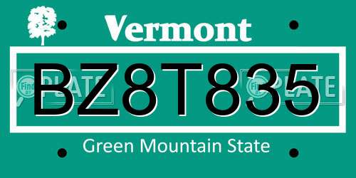 BZ8T835 Vermont License Plate