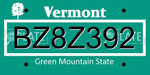BZ8Z392 Vermont License Plate