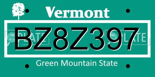 BZ8Z397 Vermont License Plate