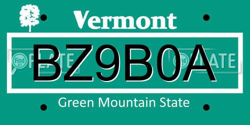 BZ9B0A Vermont License Plate