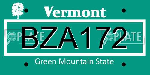 BZA172 Vermont License Plate