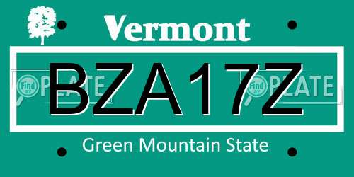 BZA17Z Vermont License Plate