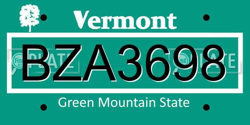 BZA3698 Vermont License Plate