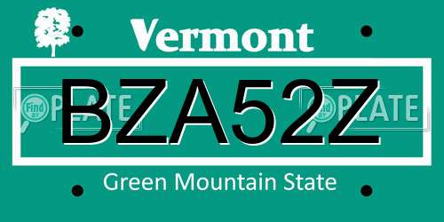 BZA52Z Vermont License Plate