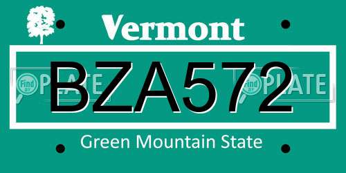 BZA572 Vermont License Plate