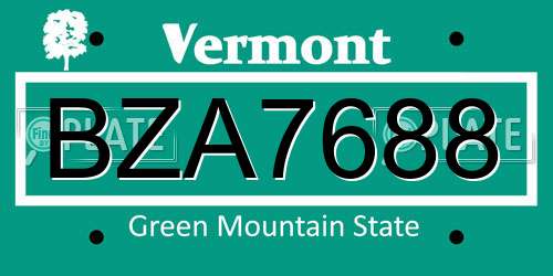BZA7688 Vermont License Plate