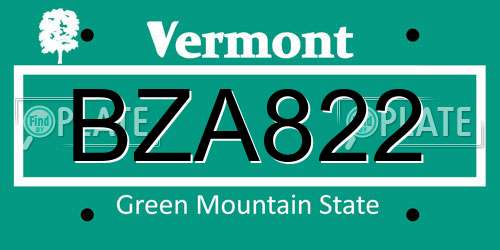 BZA822 Vermont License Plate