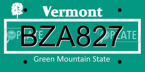 BZA827 Vermont License Plate