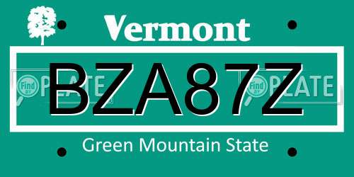 BZA87Z Vermont License Plate