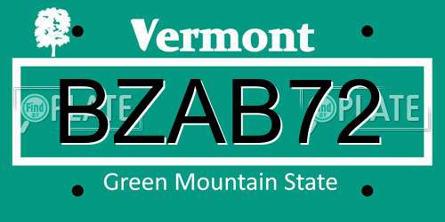 BZAB72 Vermont License Plate