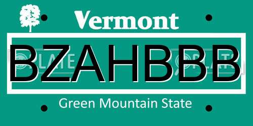 BZAHBBB Vermont License Plate