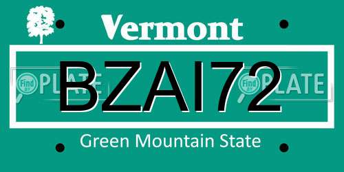 BZAI72 Vermont License Plate