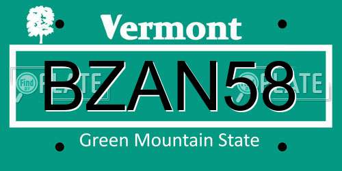 BZAN58 Vermont License Plate